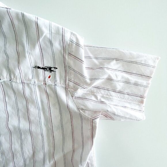 O'Neill Mens Y2K Short Sleeved Button Up Shirt Pale Pink Striped Graphic Size M - Picture 7 of 9